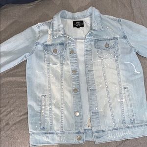 Men jean jacket light distressed small